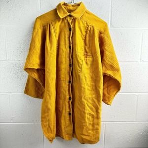 Transcend Made in USA Yellow 100% Cotton Button Front Oversized Shirt Sz XS VTG